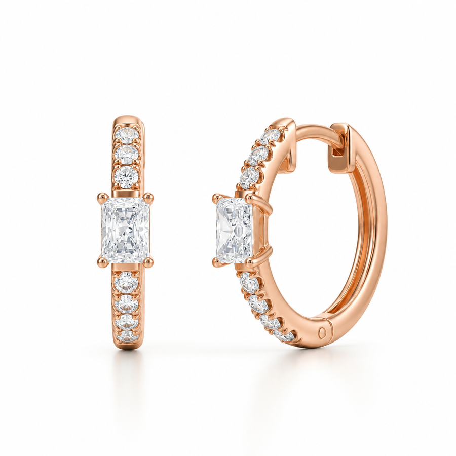 Lab Grown Radiant Diamond Huggie Earrings