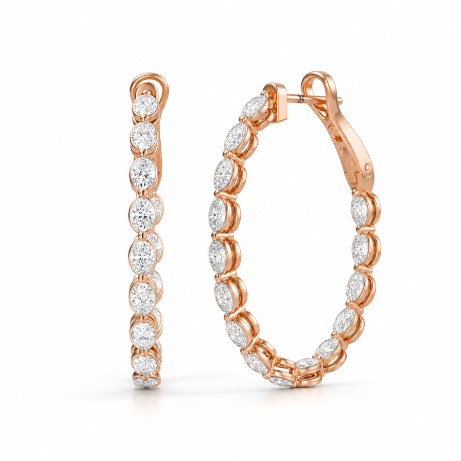 3 Carat Oval Inside Out Lab Grown Diamond Hoop Earrings