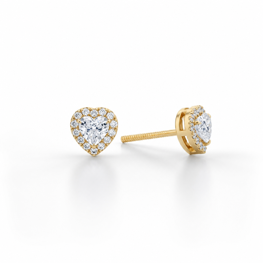 Heart Shape  Halo Stud Earrings