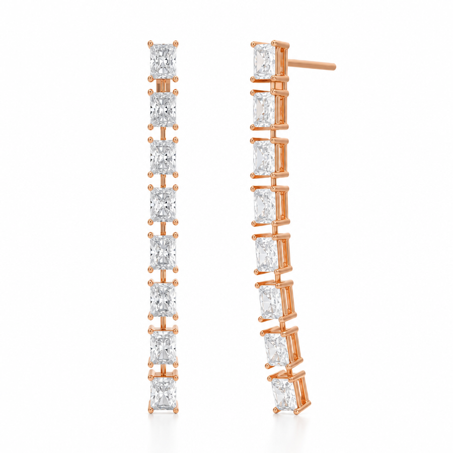 8 Stone Radiant Lab Grown Diamond Drop Earrings