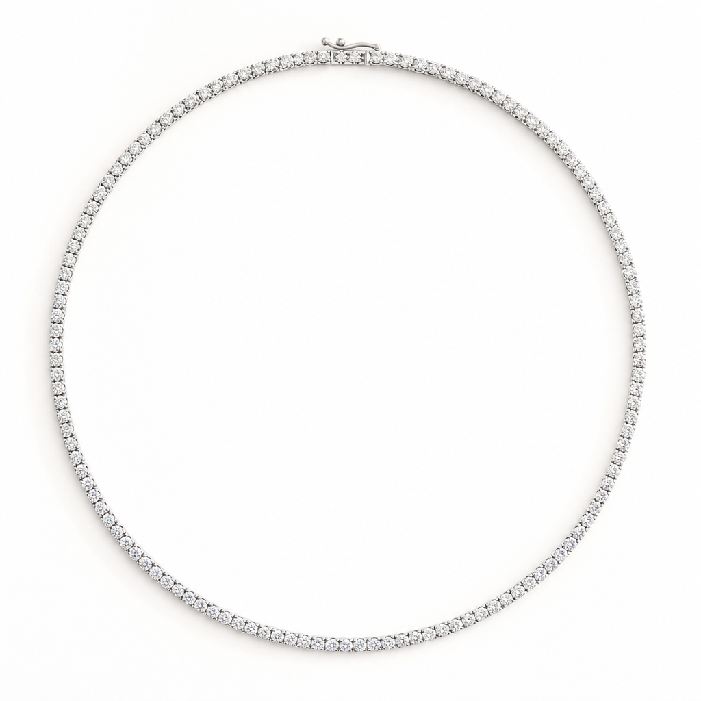 15 carat lab grown diamond tennis necklace with colourless round diamonds