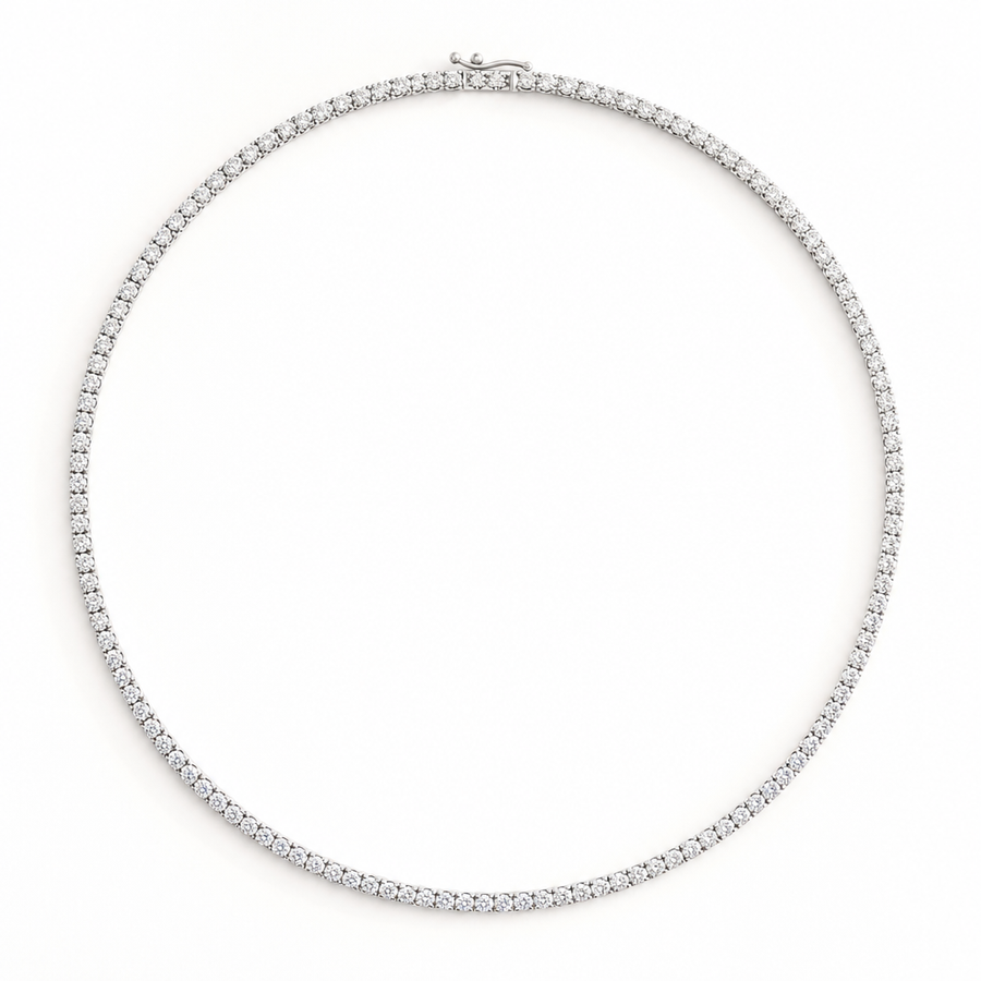 15 carat lab grown diamond tennis necklace with colourless round diamonds