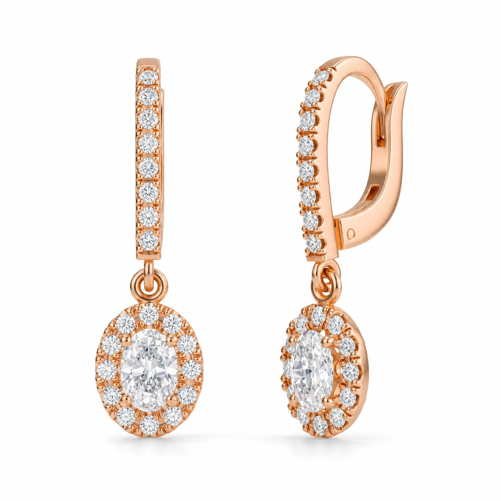 Oval Halo Drop Earrings