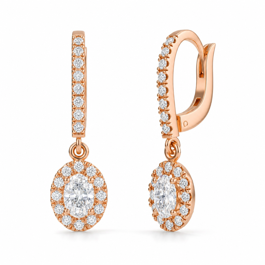 Oval Halo Drop Earrings