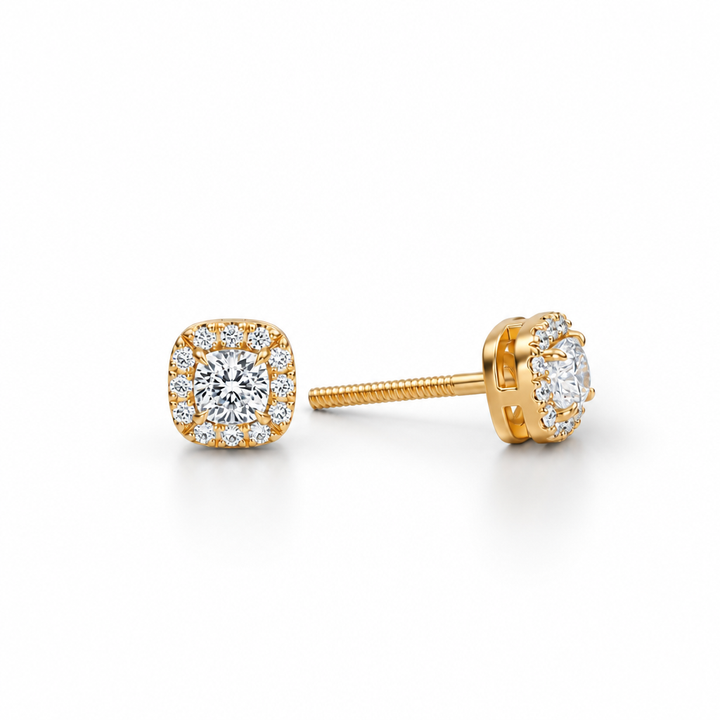 Lab Grown Cushion Halo Diamond Stud Earrings
