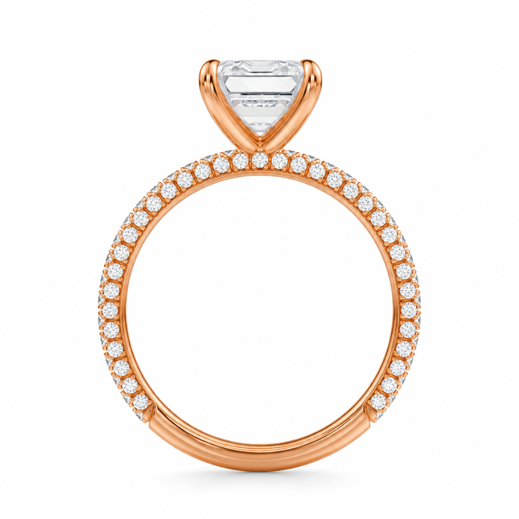 Emerald Three Row Pave Ring