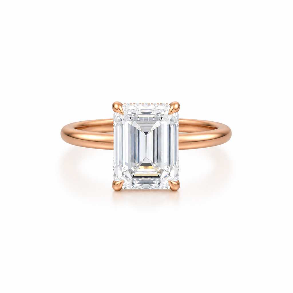 Emerald Solitaire Ring With Hidden Halo
