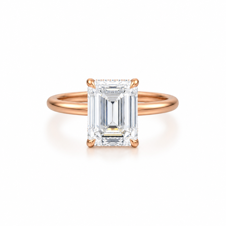 Emerald Solitaire Ring With Hidden Halo