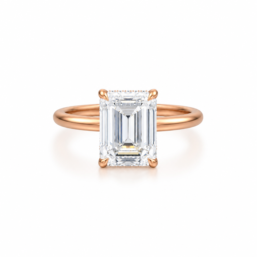 Emerald Solitaire Ring With Hidden Halo