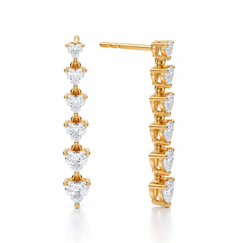 2 Carat Graduated Heart Stone Lab Grown Diamond Dangle Earrings