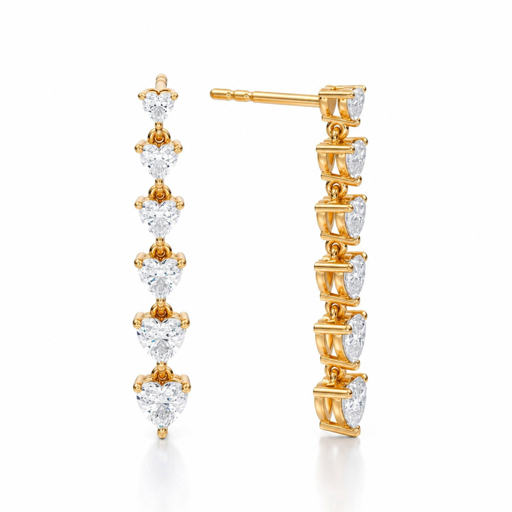 2 Carat Graduated Heart Stone Lab Grown Diamond Dangle Earrings