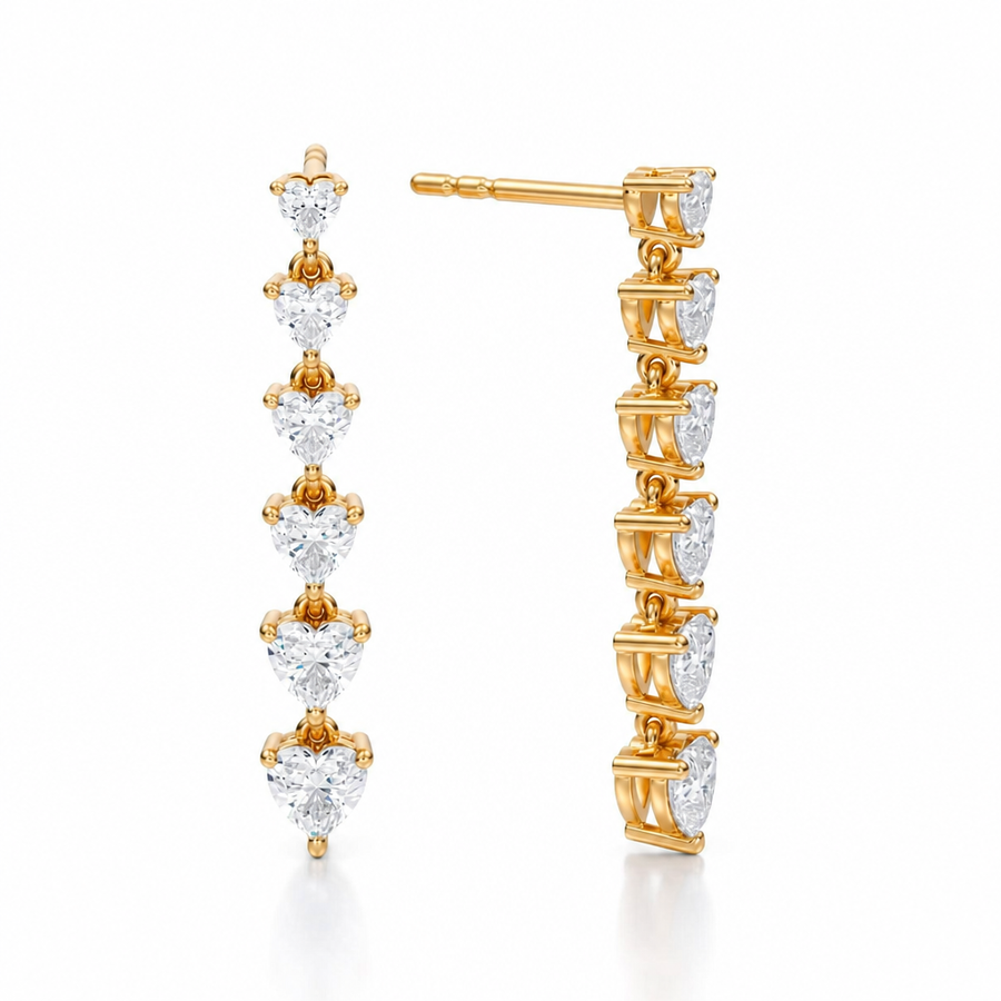 2 Carat Graduated Heart Stone Lab Grown Diamond Dangle Earrings