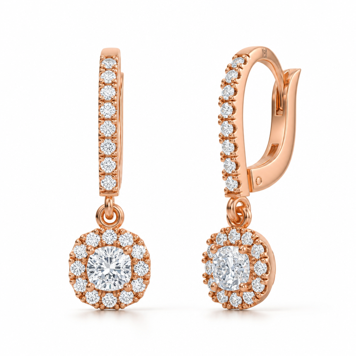 Cushion Halo Drop Earrings