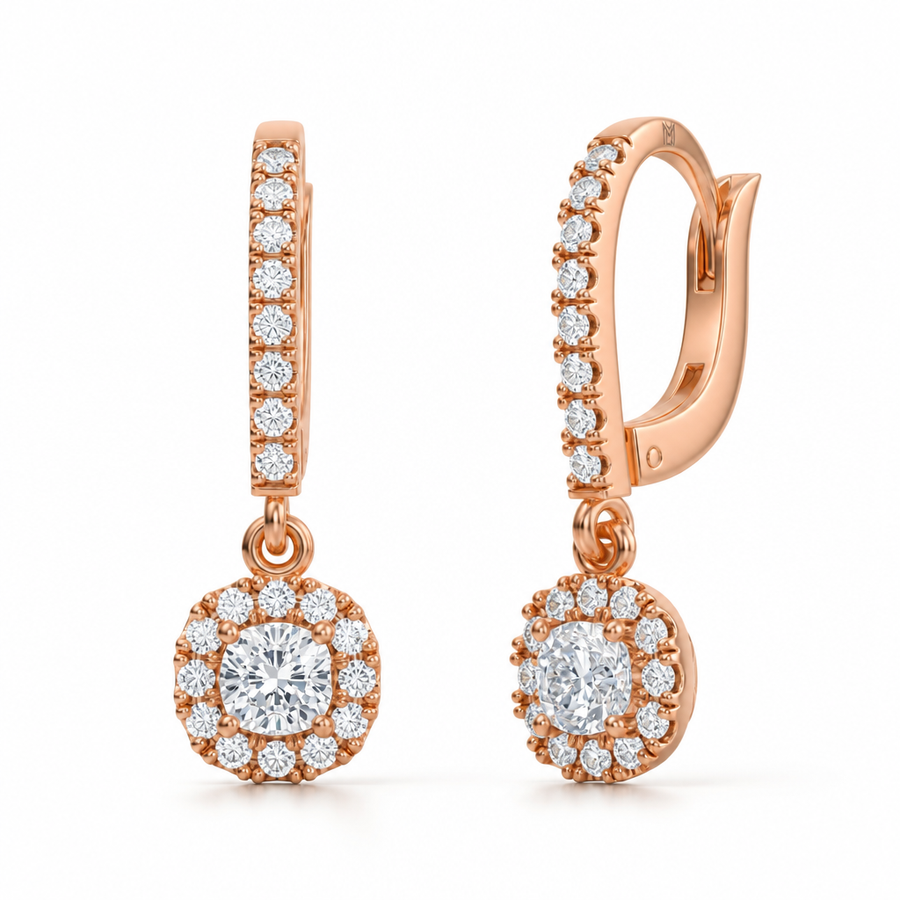 Cushion Halo Drop Earrings