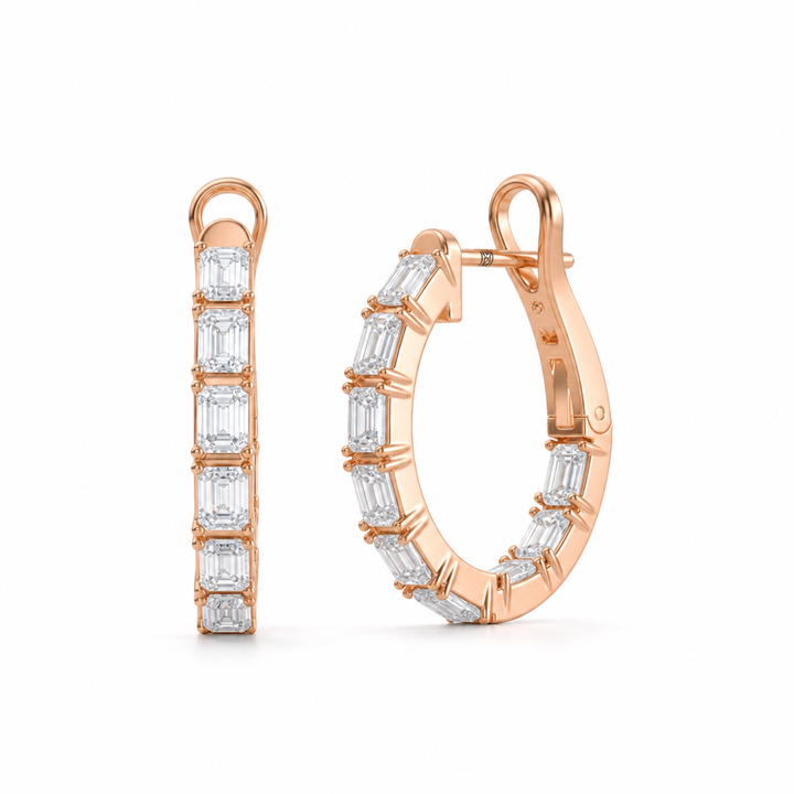 3 Carat Emerald Inside Out Lab Grown Diamond Hoop Earrings