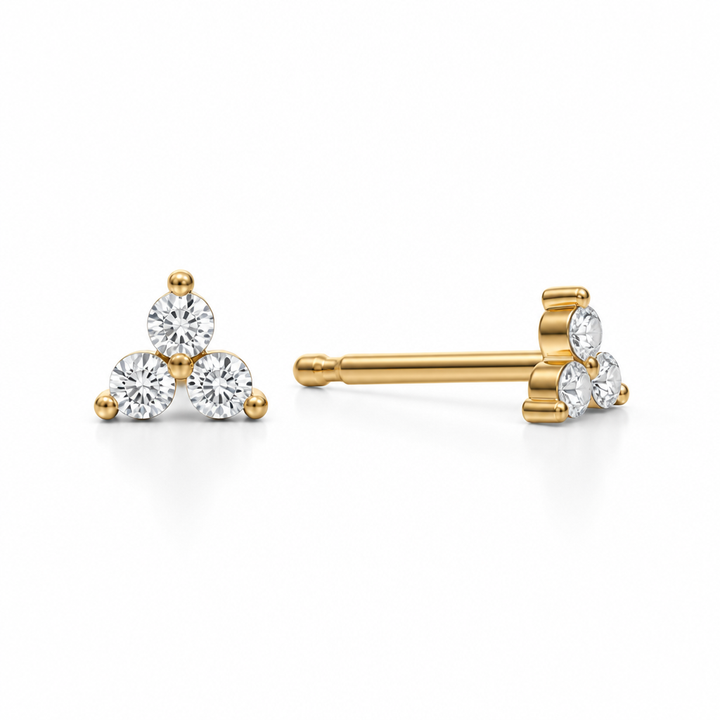Lab Grown Round Three Stone Cluster Diamond Stud Earrings