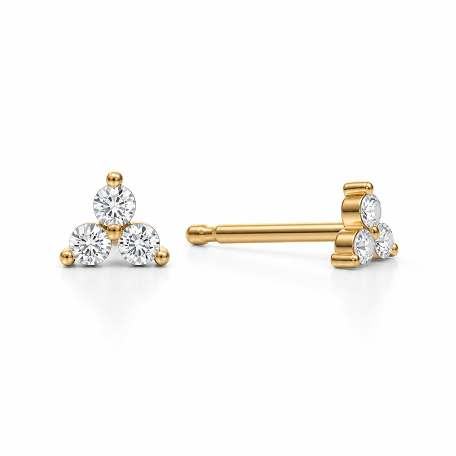 Lab Grown Round Three Stone Cluster Diamond Stud Earrings