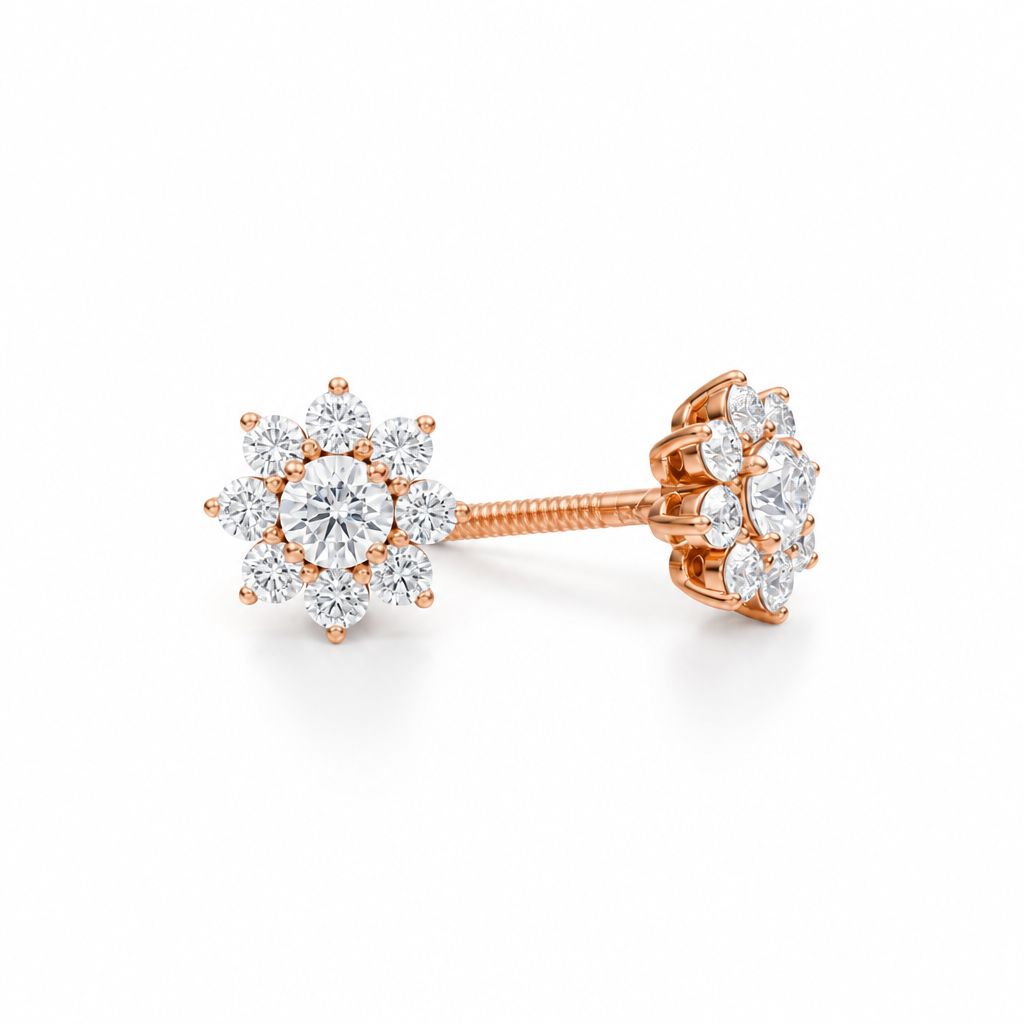Lab Grown Round Flower Cluster Diamond Stud Earrings