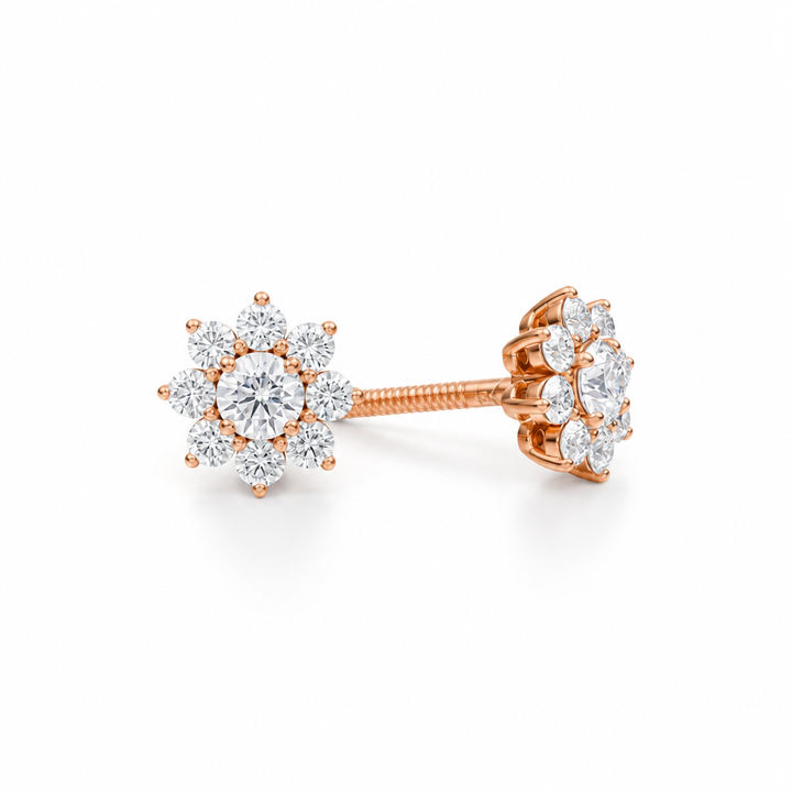 Lab Grown Round Flower Cluster Diamond Stud Earrings