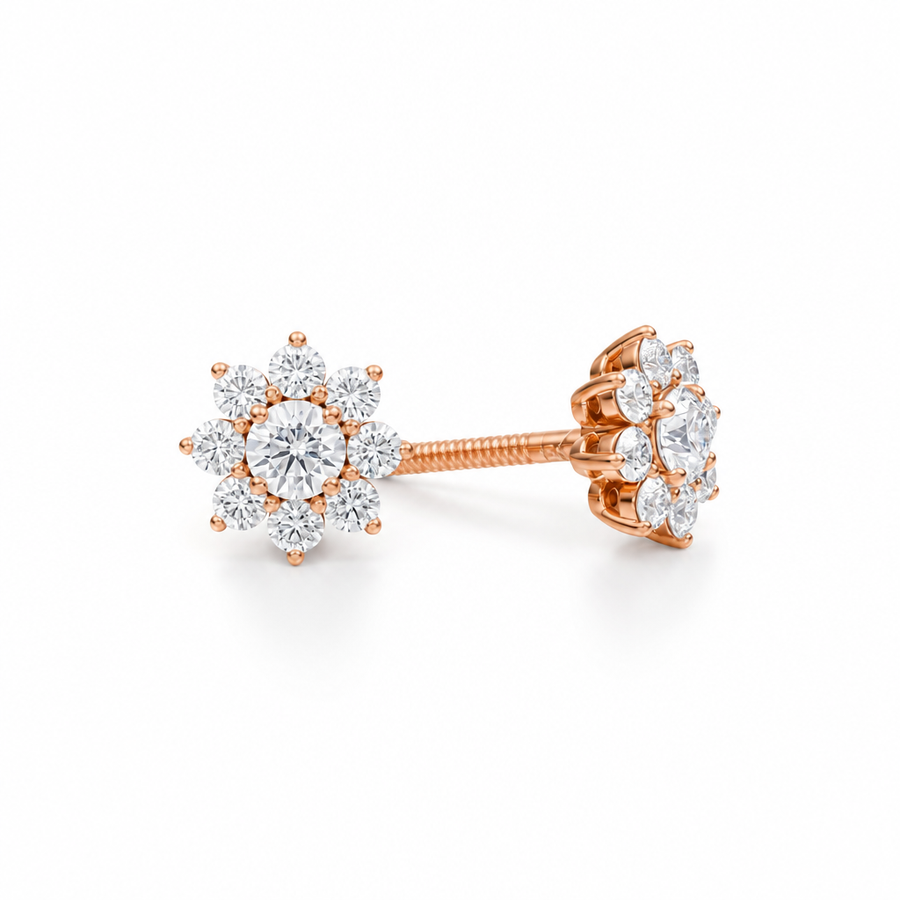 Lab Grown Round Flower Cluster Diamond Stud Earrings