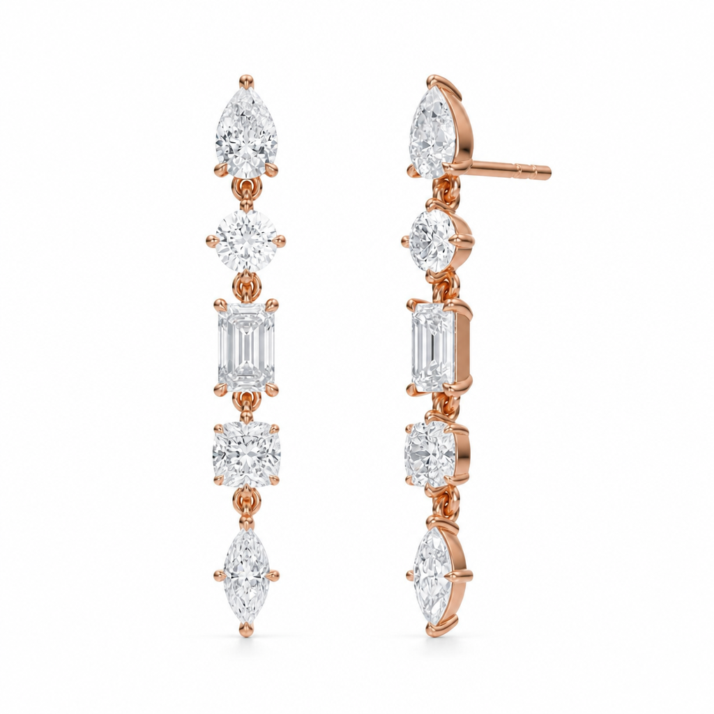 4.25 Carat 5 Mixed Lab Grown Diamond Dangle Earrings