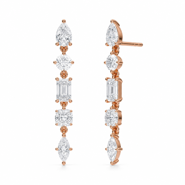 4.25 Carat 5 Mixed Lab Grown Diamond Dangle Earrings