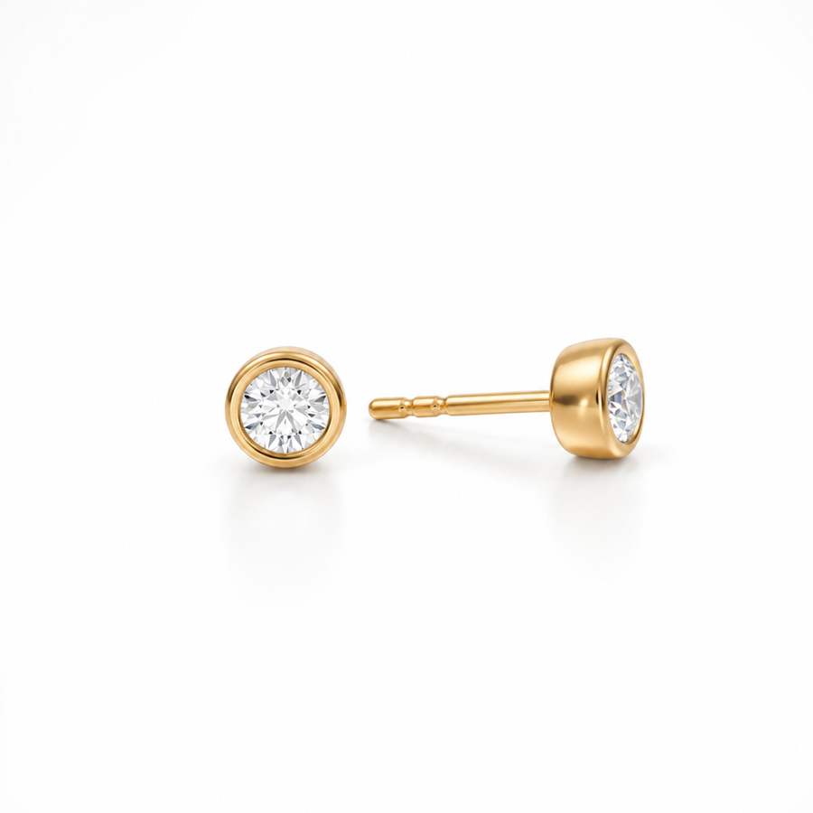 Round Bezel Stud Lab Grown Diamond Earrings
