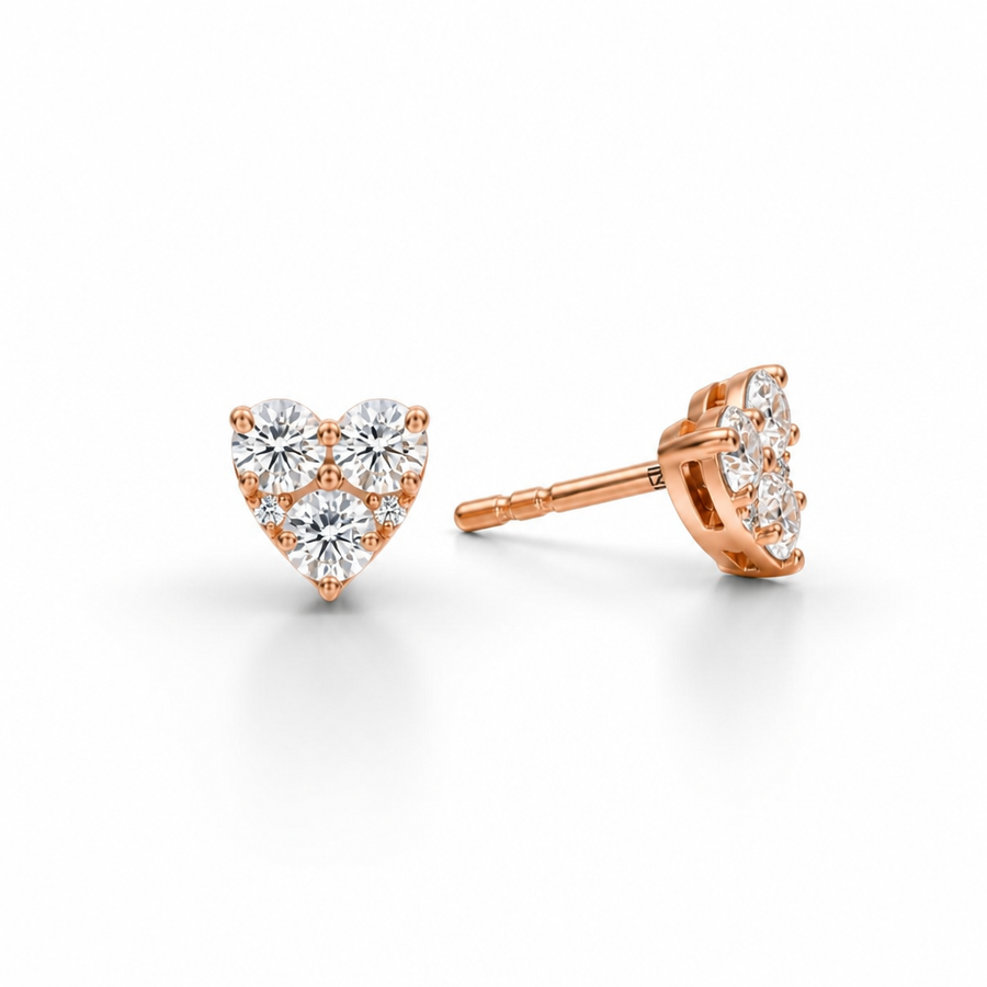 Lab Grown Heart Shape Cluster Diamond Stud Earrings
