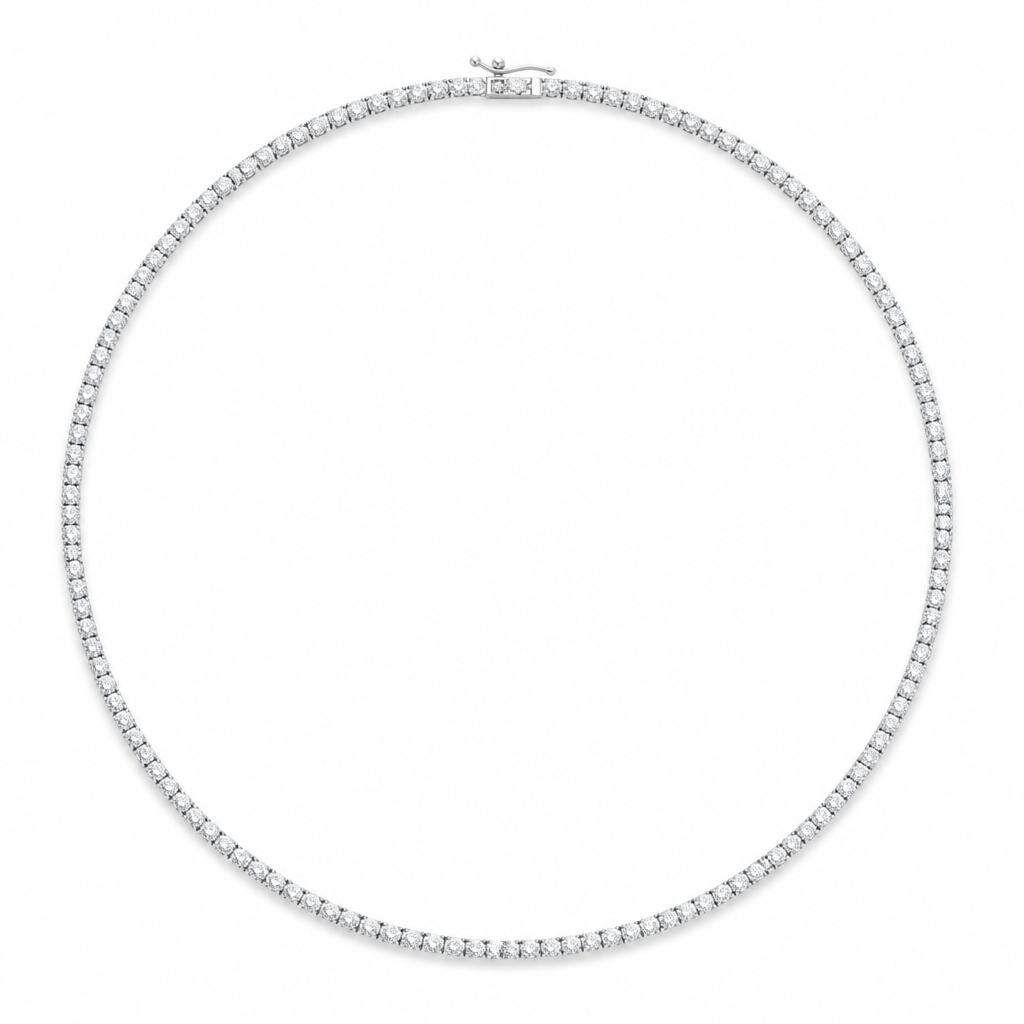 9 carat lab grown diamond tennis necklace with round colourless diamonds
