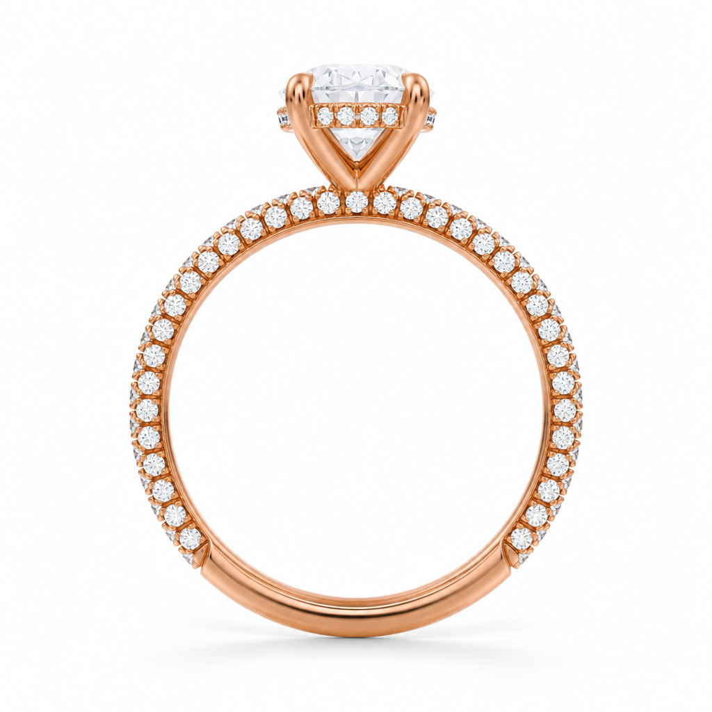 Oval Hidden Halo with Three Row Pave Band