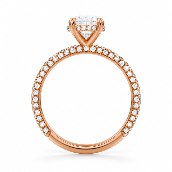 Oval Hidden Halo with Three Row Pave Band
