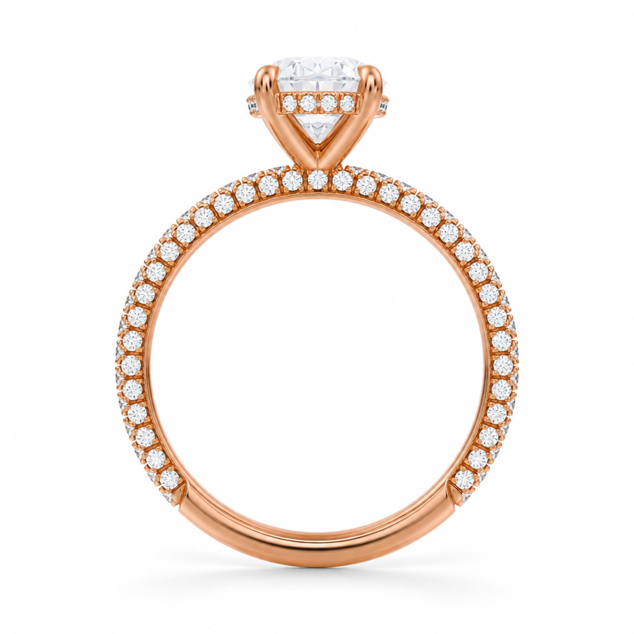 Oval Hidden Halo with Three Row Pave Band
