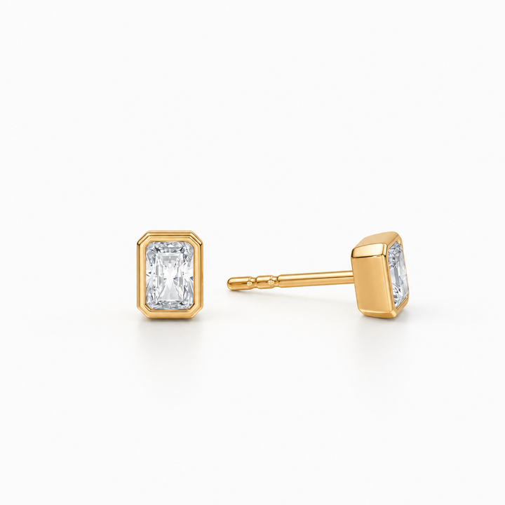 Radiant Bezel Stud Lab Grown Diamond Earrings