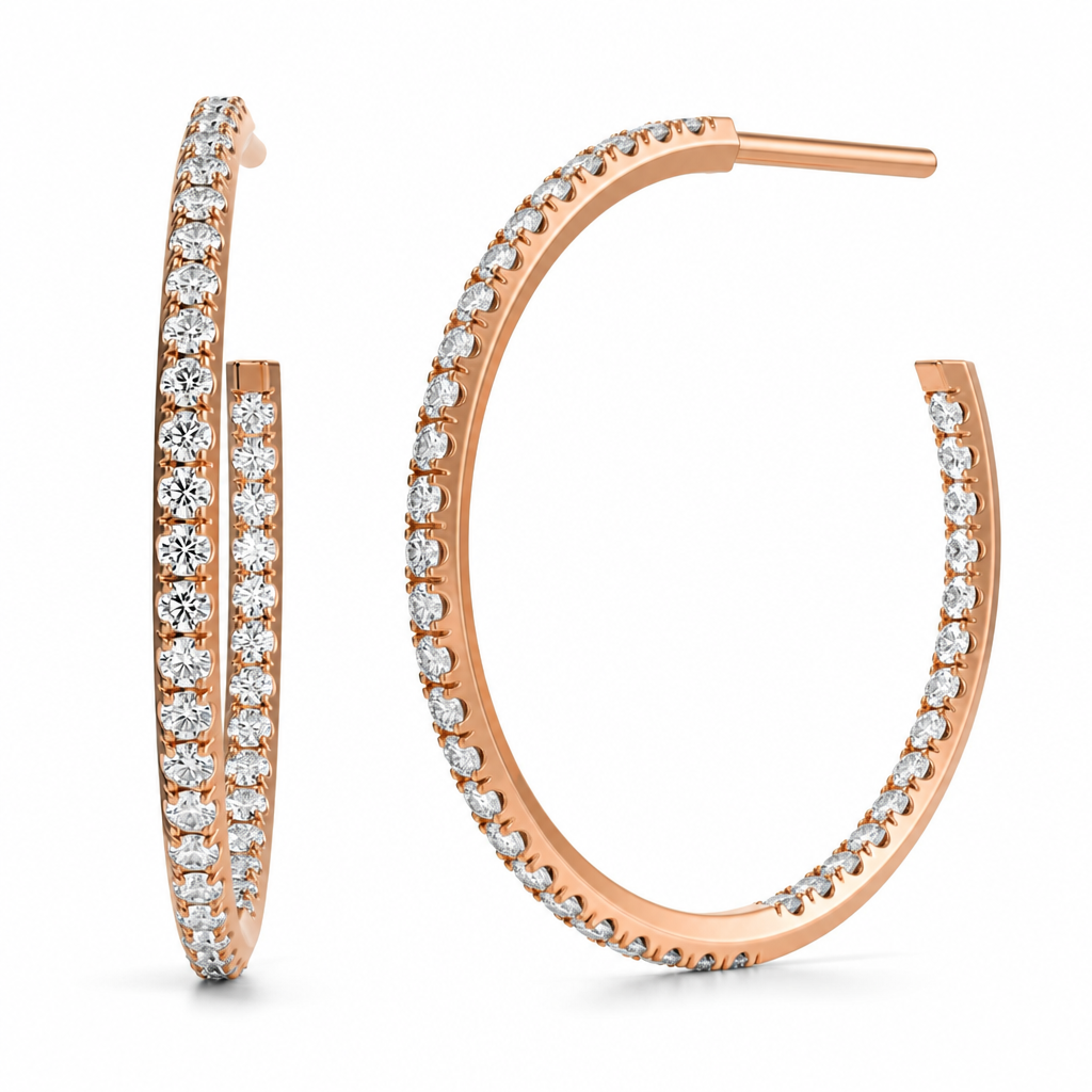 1 carat round lab grown diamond open hoop earrings in 14K gold
