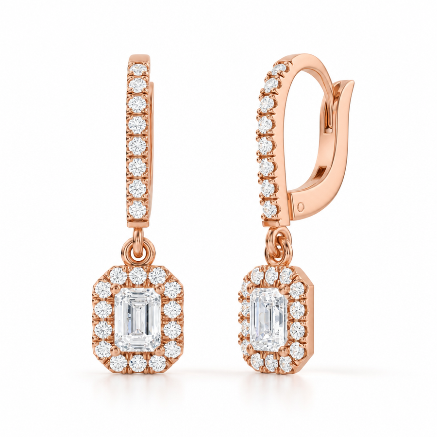 Emerald Halo Drop Earrings