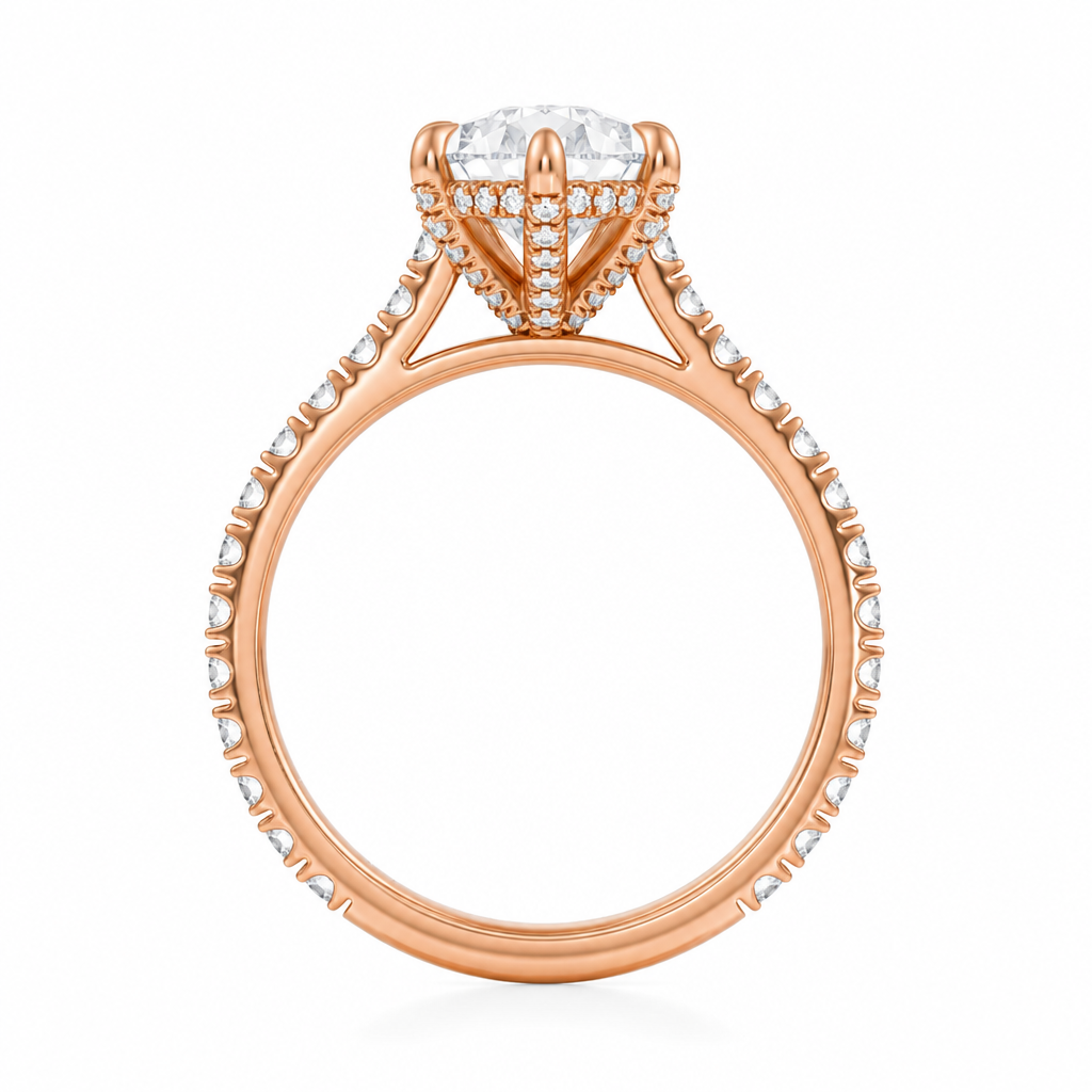 Pear Pave Cathedral Ring With Diamond Basket