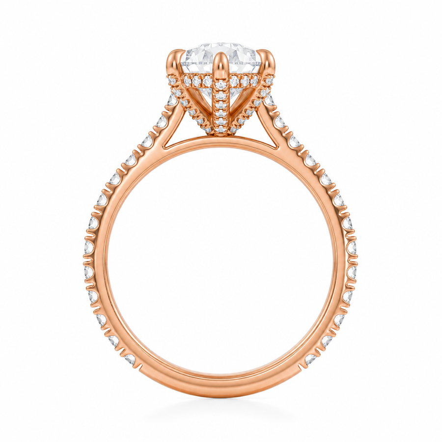Pear Pave Cathedral Ring With Diamond Basket