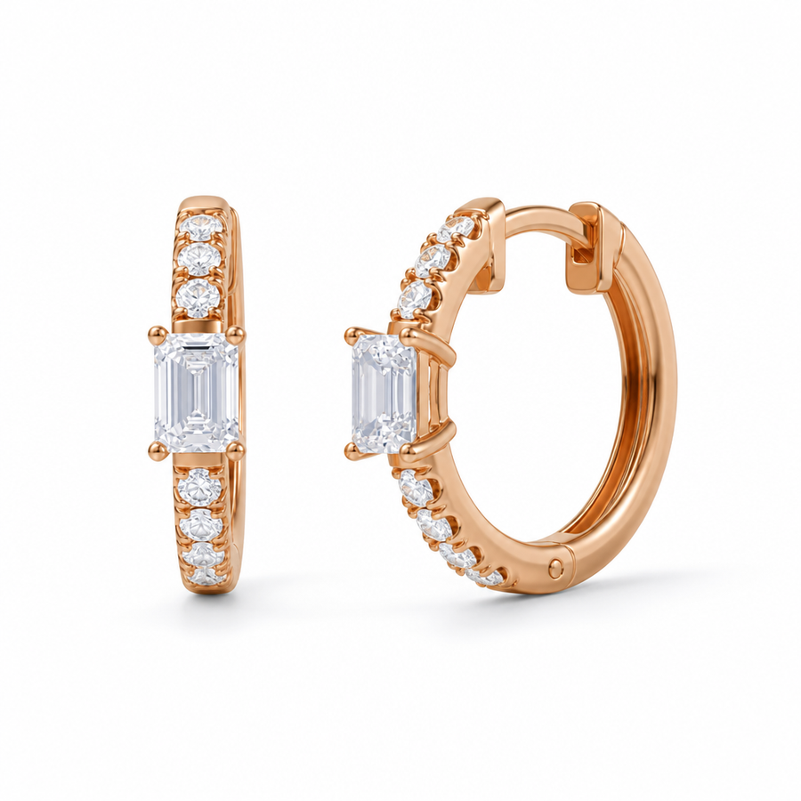 Lab Grown Emerald Diamond Huggie Earrings