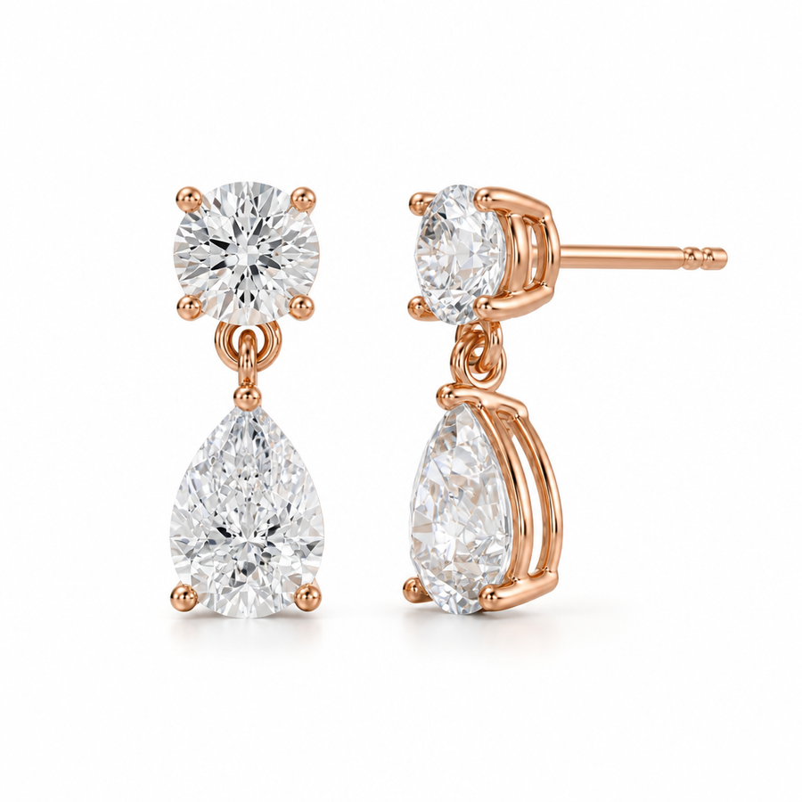 Round And Pear Drop Earrings