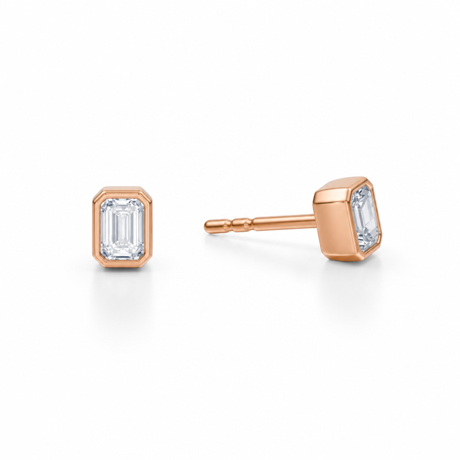 Emerald Bezel Stud Lab Grown Diamond Earrings