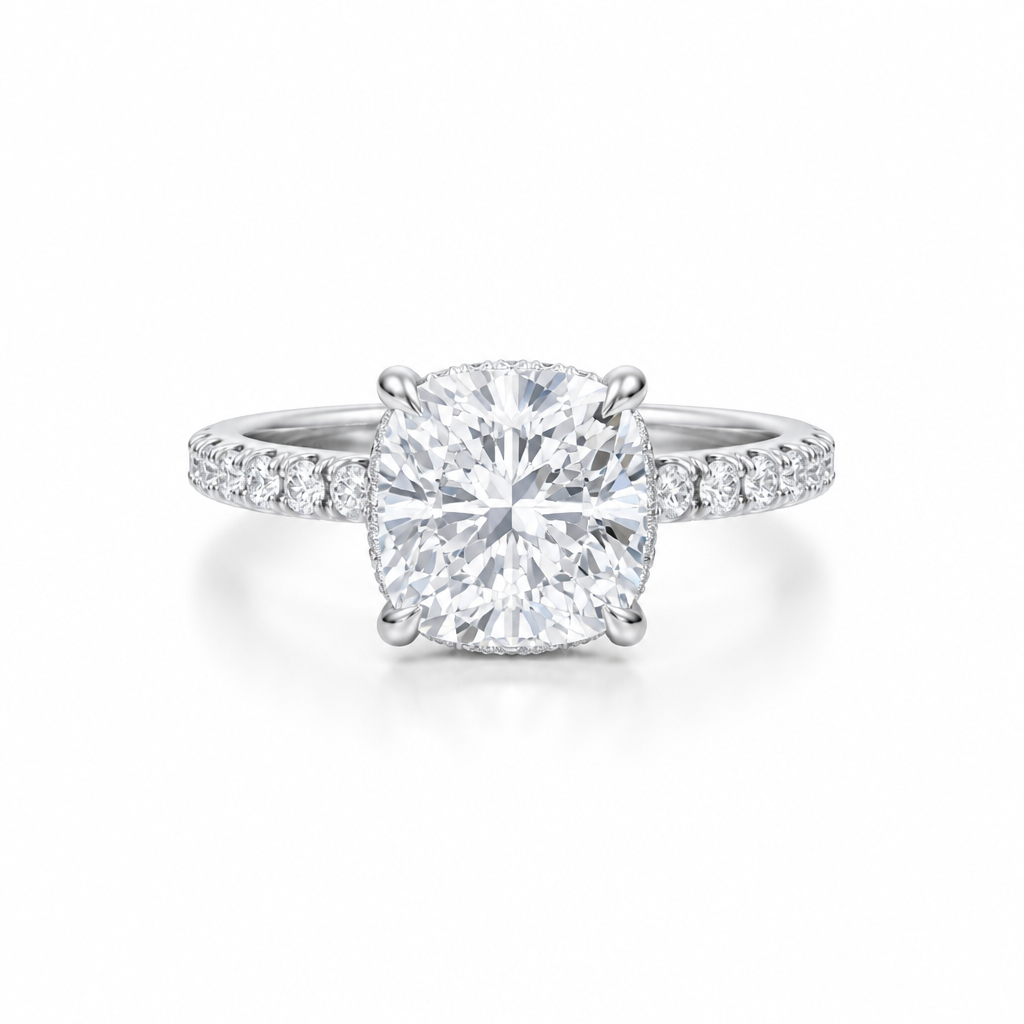 Cushion Hidden Halo With Pave Band