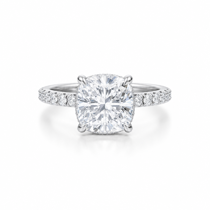 Cushion Hidden Halo With Pave Band