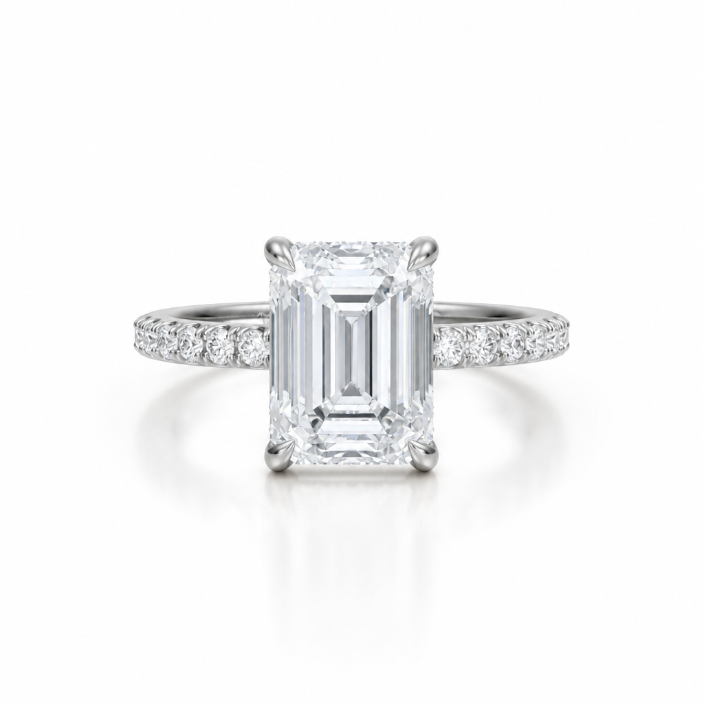 Emerald Diamond Basket With Pave Ring
