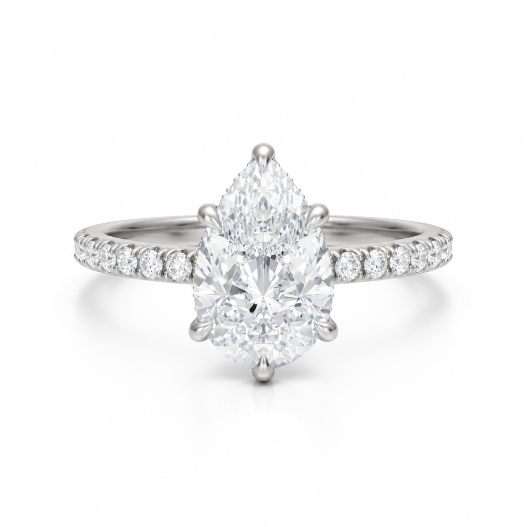 Pear Hidden Halo With Pave Band