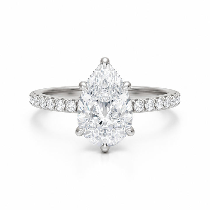Pear Hidden Halo With Pave Band