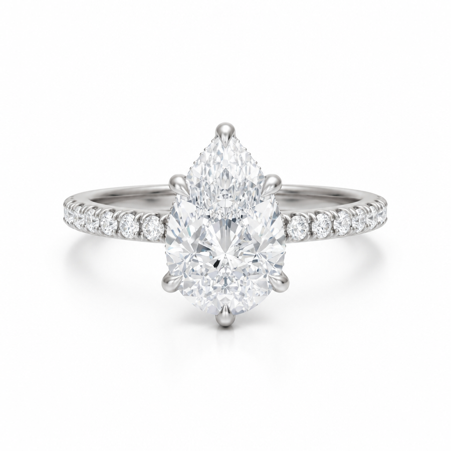 Pear Hidden Halo With Pave Band