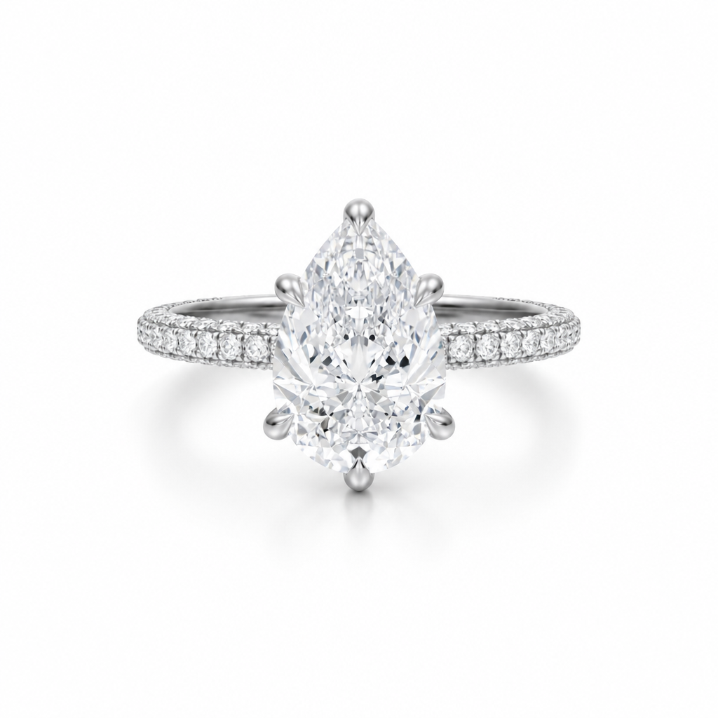 Pear Three Row Pave Ring
