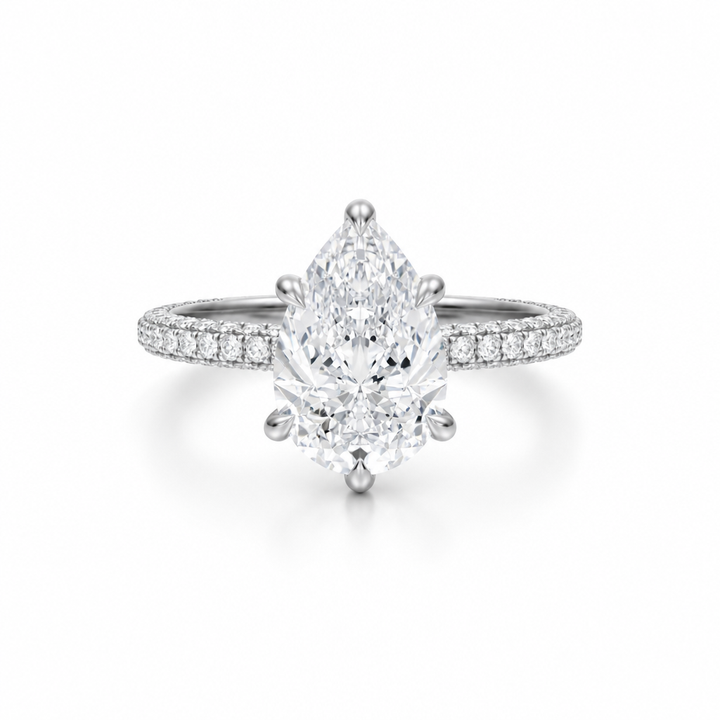 Pear Three Row Pave Ring