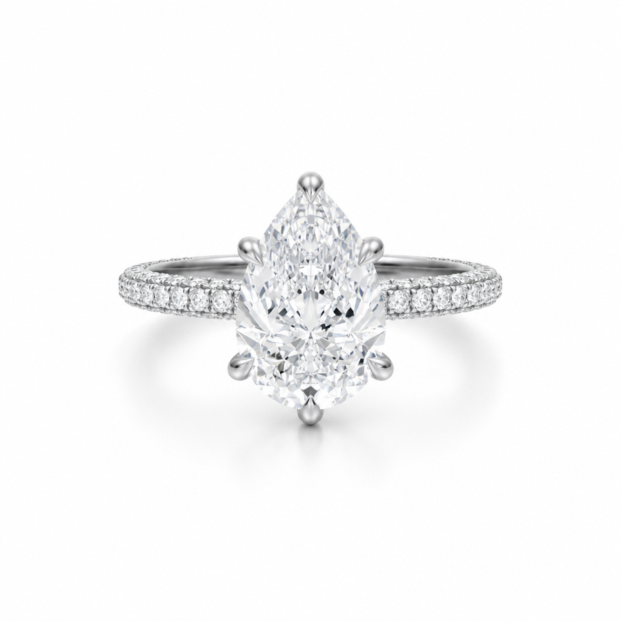 Pear Three Row Pave Ring