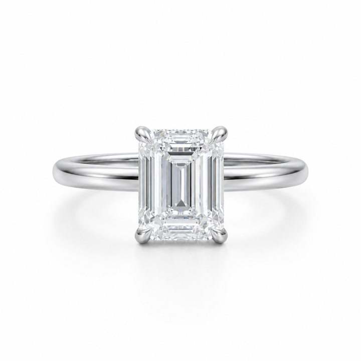 Emerald Solitaire Ring With Hidden Halo
